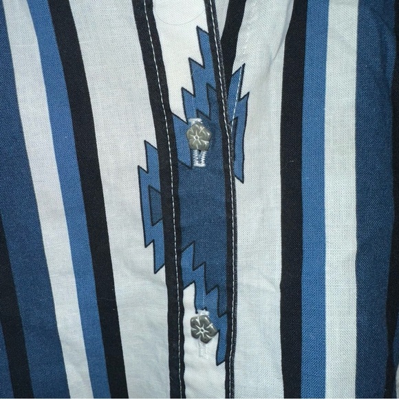 Vintage Panhandle Slim Blue and White Striped Aztec Button Up Down Shirt - Picture 6 of 8